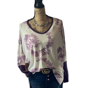 Honeyme purple/ off white patterned long sleeved top